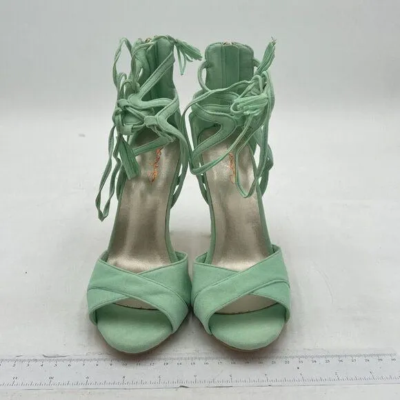 XYD Light Green High Heel Peep Toe Cross Straps Lace Up Slingback Wedding Sandal