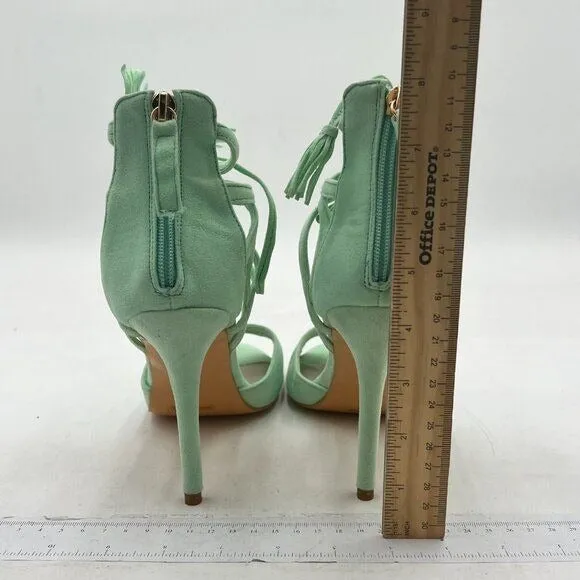 XYD Light Green High Heel Peep Toe Cross Straps Lace Up Slingback Wedding Sandal