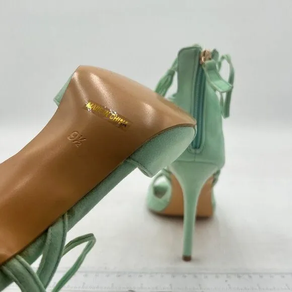 XYD Light Green High Heel Peep Toe Cross Straps Lace Up Slingback Wedding Sandal