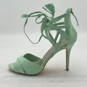 XYD Light Green High Heel Peep Toe Cross Straps Lace Up Slingback Wedding Sandal