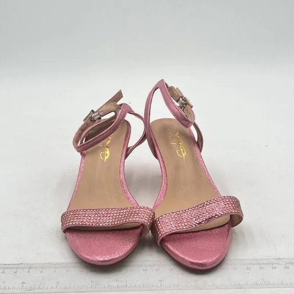 XYD Light Pink Open Toe Ankle Strap Kitten Heel Rhinestones Studded Sandals