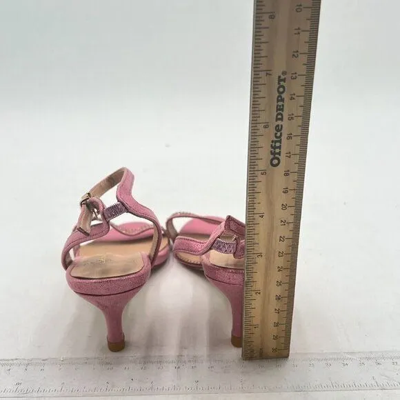 XYD Light Pink Open Toe Ankle Strap Kitten Heel Rhinestones Studded Sandals
