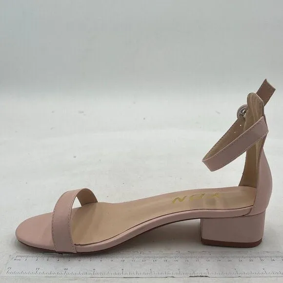 YDN Light Pink Low Heeled Ankle Strap Sandals Open Toe Block Shoe Buckle