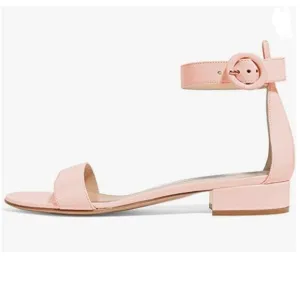 YDN Light Pink Low Heeled Ankle Strap Sandals Open Toe Block Shoe Buckle