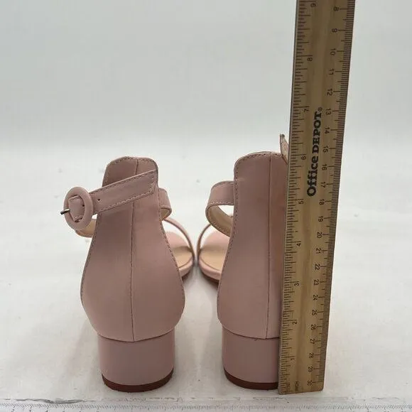YDN Light Pink Low Heeled Ankle Strap Sandals Open Toe Block Shoe Buckle