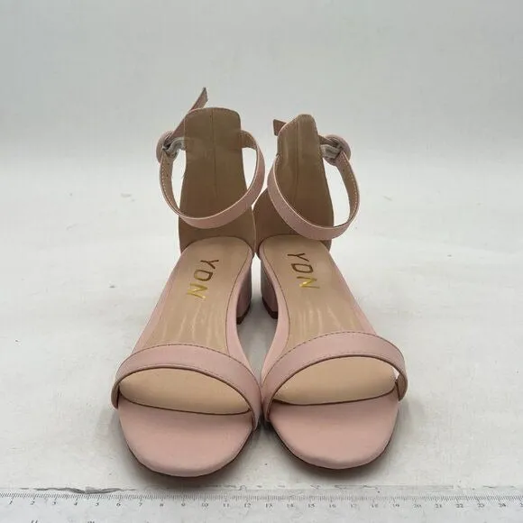 YDN Light Pink Low Heeled Ankle Strap Sandals Open Toe Block Shoe Buckle