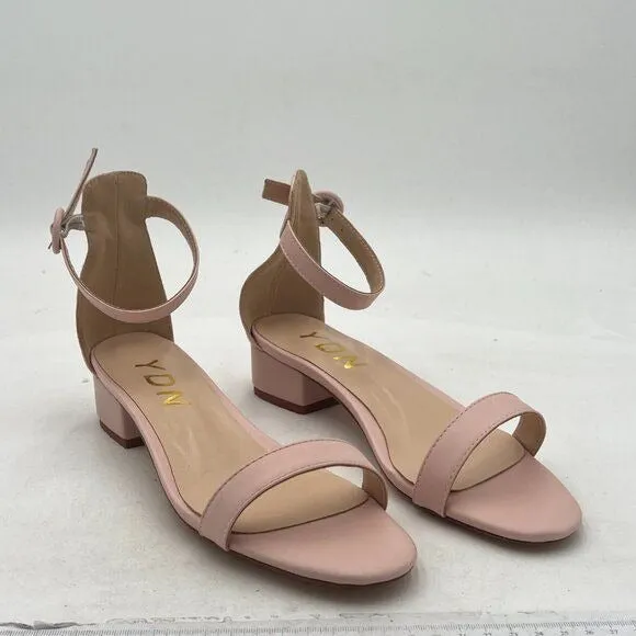 YDN Light Pink Low Heeled Ankle Strap Sandals Open Toe Block Shoe Buckle
