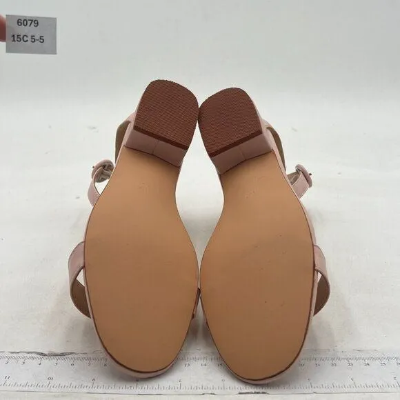 YDN Light Pink Low Heeled Ankle Strap Sandals Open Toe Block Shoe Buckle