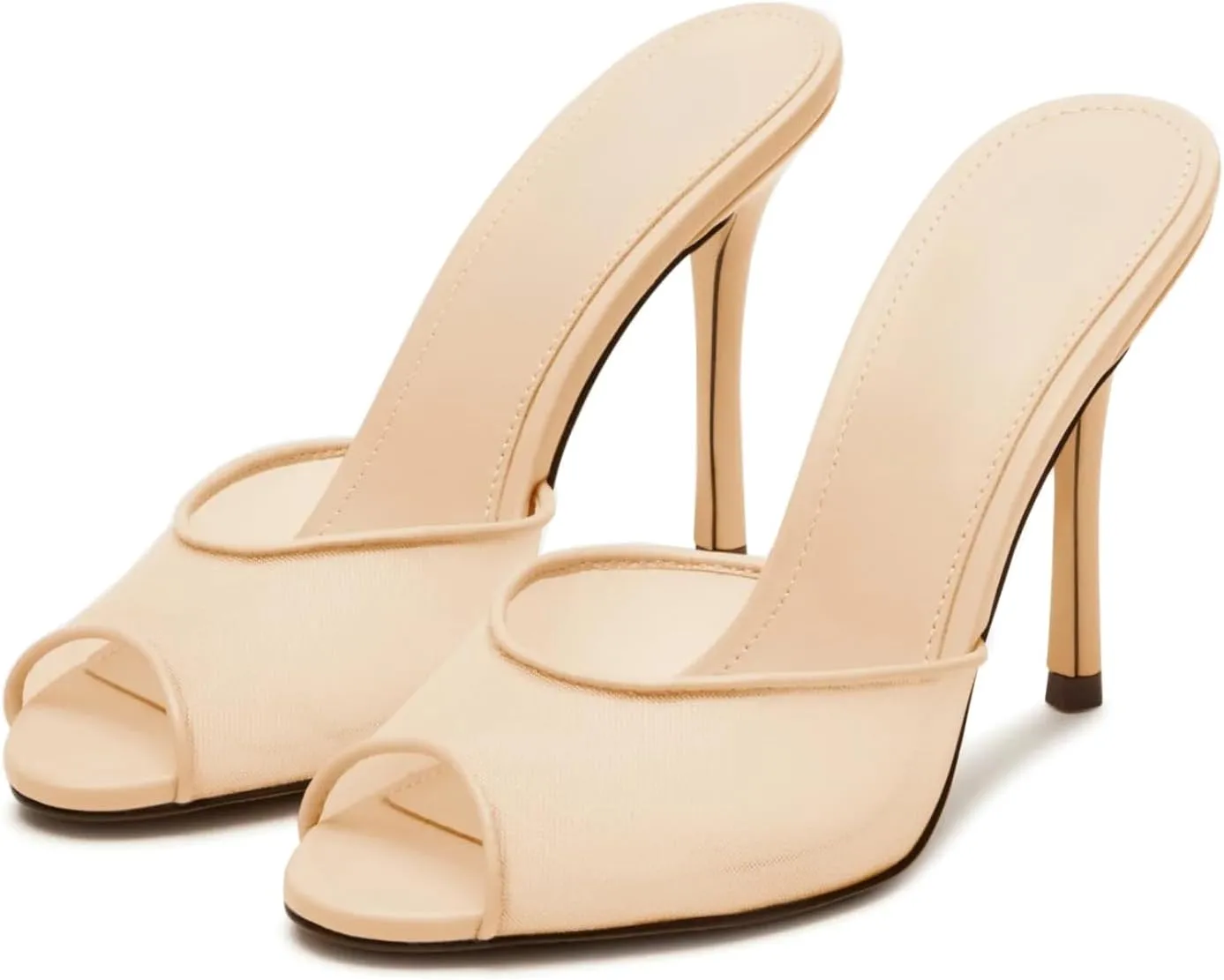 Yishaweiqi Women's Mesh Heeled Sandals Peep Toe Mules Slip on Stiletto High Heels Dress Sexy Slide Sandals