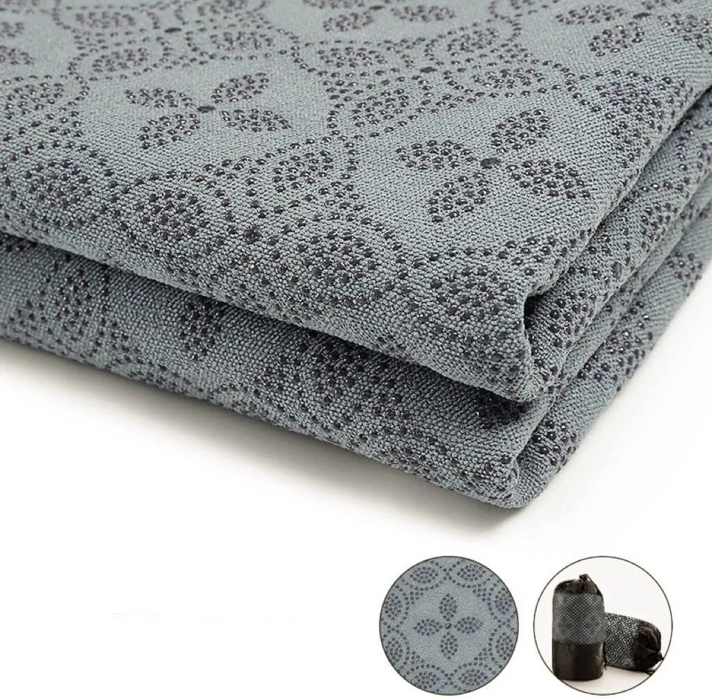 Yoga Towel, Hot Yoga Mat Towel - Sweat Absorbing Non-Slip for Hot Yoga, Pilates and Workout, 24x72 inches with Upgraded Clover-Shaped Grip Dots (Grey)