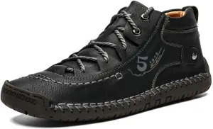 YONGJIA Mens Leather Casual Lace up Driving Walking Ankle Boots Stitching Work Fashion Shoes