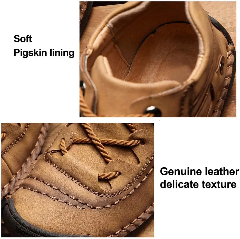YONGJIA Mens Leather Casual Lace up Driving Walking Ankle Boots Stitching Work Fashion Shoes