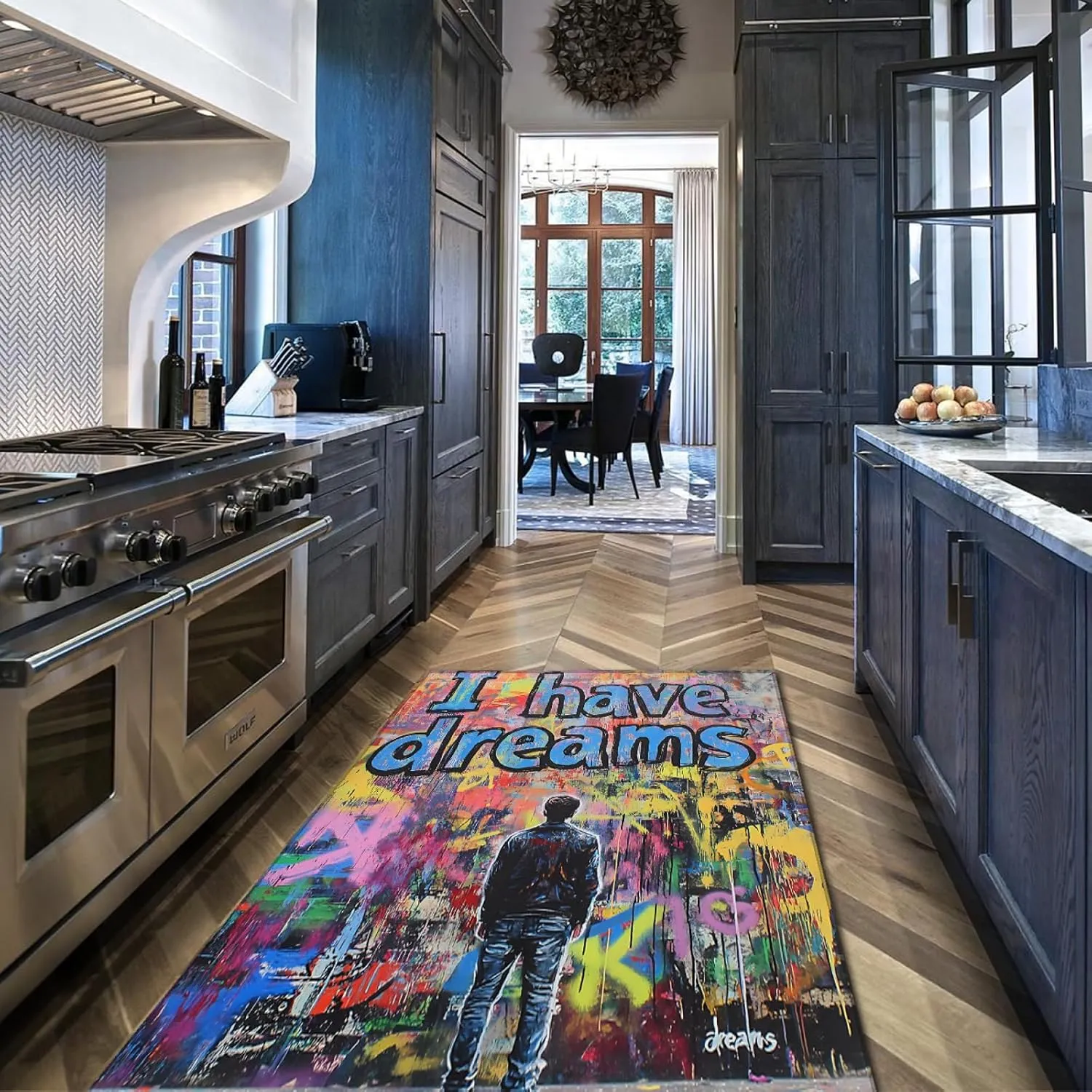 Youth Graffiti Area Rugs I Have Dreams Modern Urban Street Art Print Non Slip Carpet for Living Room Playroom Thin Floor Mat 3'x5'