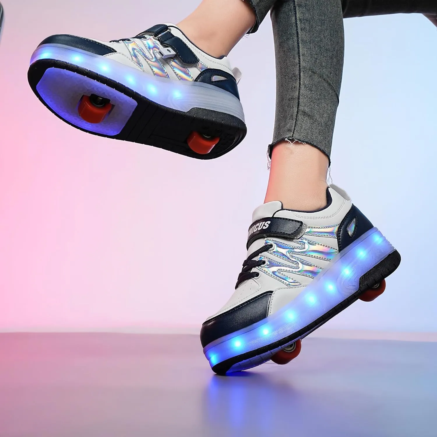 YUNICUS Kids LED Light up Shoes Wheel Shoes USB Charging Roller Skate Shoes Sneakers Girls Boys Kids Best Gift for Birthday Halloween Christmas
