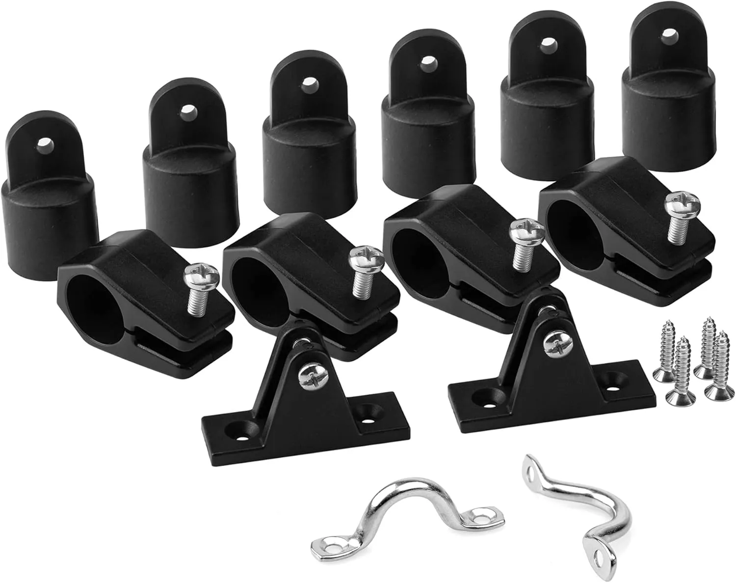 YUSOVE Boat Bimini Top Fittings Hardware Set 3 Bow 1 Inch Black Nylon Set,Marine Jaw Slide,Deck Hinge,Cover Cap Eye End