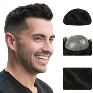 Zakya Hair System for Men Thin Skin with Gauze Durable Men's Hair System Real Human Hair Men's Hairpieces 8x10 Inches Base Replacement System for Men Dark Brown 2#
