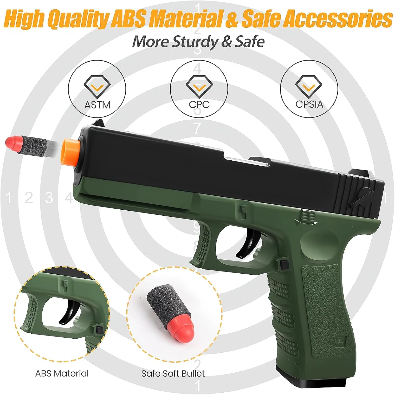 Zanktony Soft Bullet Toy Gun Shell Ejecting, Realistic Toy Pistol for Boys, Educational Play Gun Model, Halloween Christmas Birthday Gifts for Boys Kids Adults Age 8 