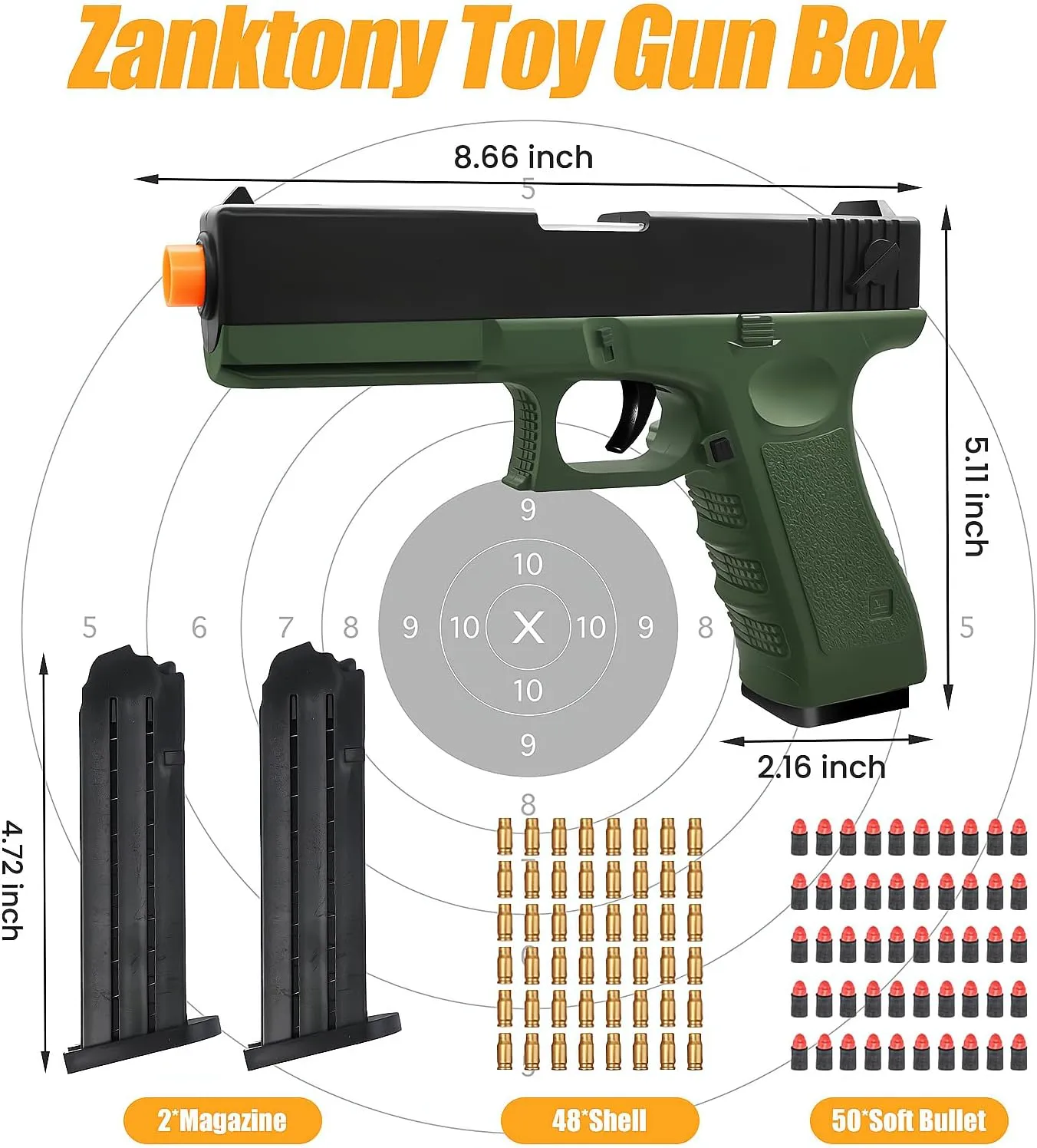 Zanktony Soft Bullet Toy Gun Shell Ejecting, Realistic Toy Pistol for Boys, Educational Play Gun Model, Halloween Christmas Birthday Gifts for Boys Kids Adults Age 8 