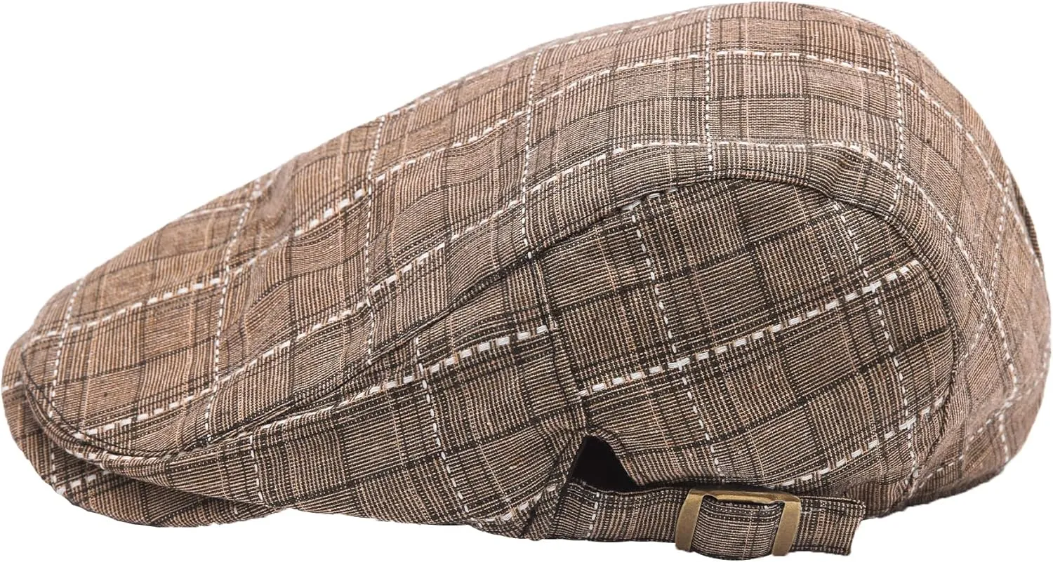 ZLYC Men Cotton Flat Cap Summer Scally Ivy Gatsby Newsboy Beret Driver Cabbie Hunting Hat