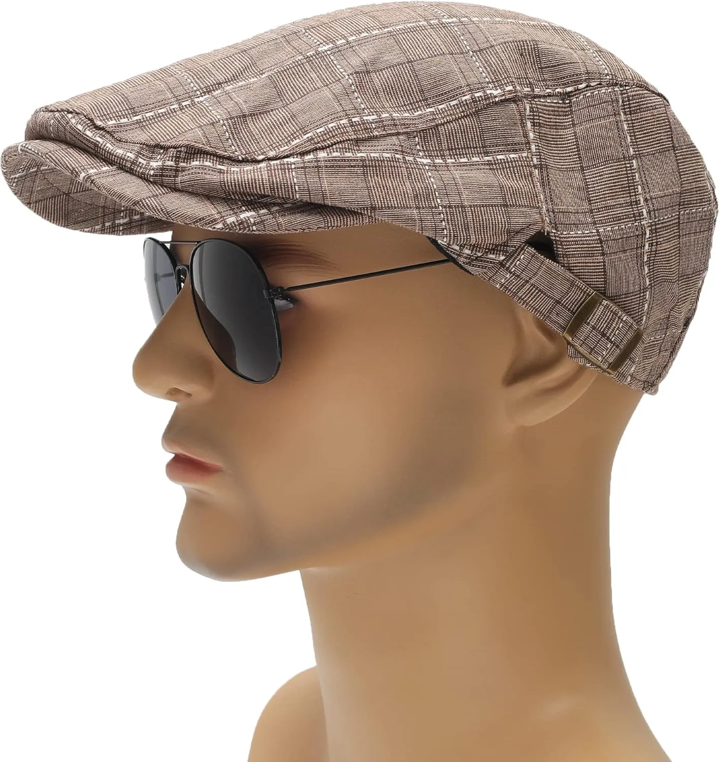 ZLYC Men Cotton Flat Cap Summer Scally Ivy Gatsby Newsboy Beret Driver Cabbie Hunting Hat