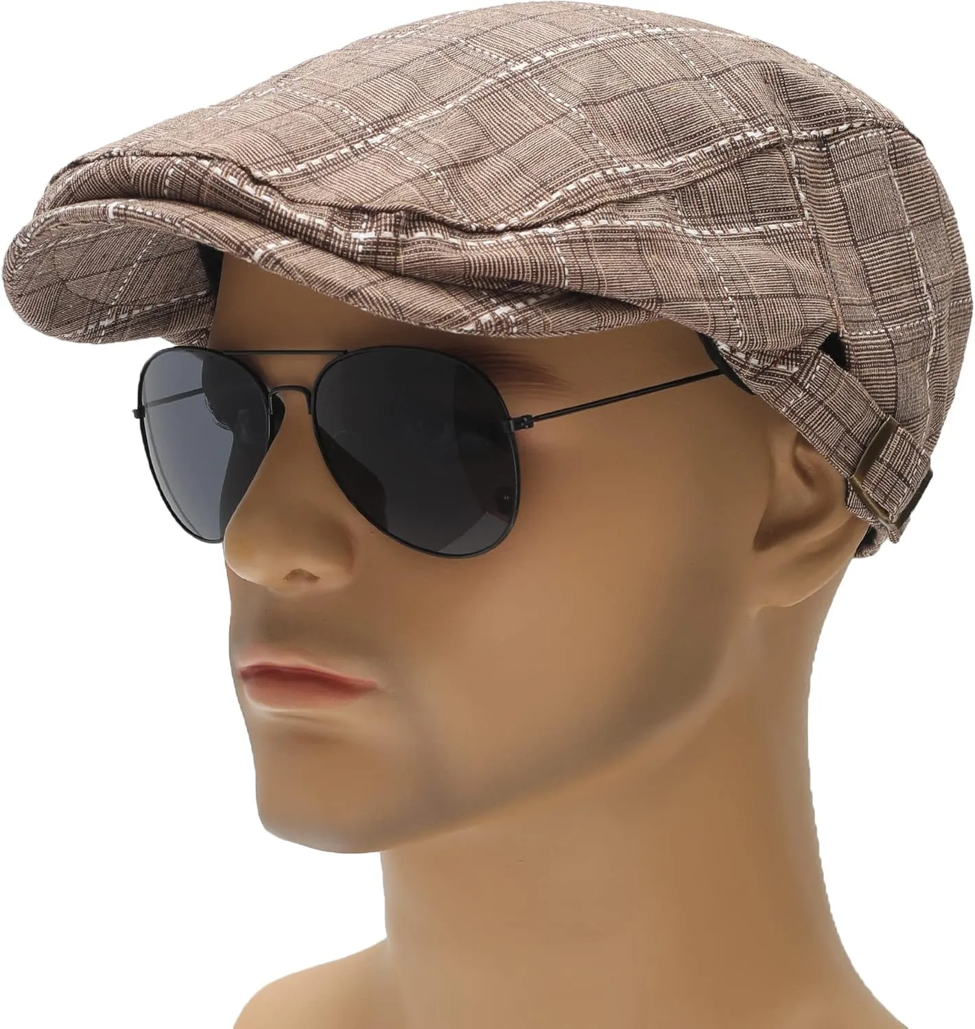 ZLYC Men Cotton Flat Cap Summer Scally Ivy Gatsby Newsboy Beret Driver Cabbie Hunting Hat