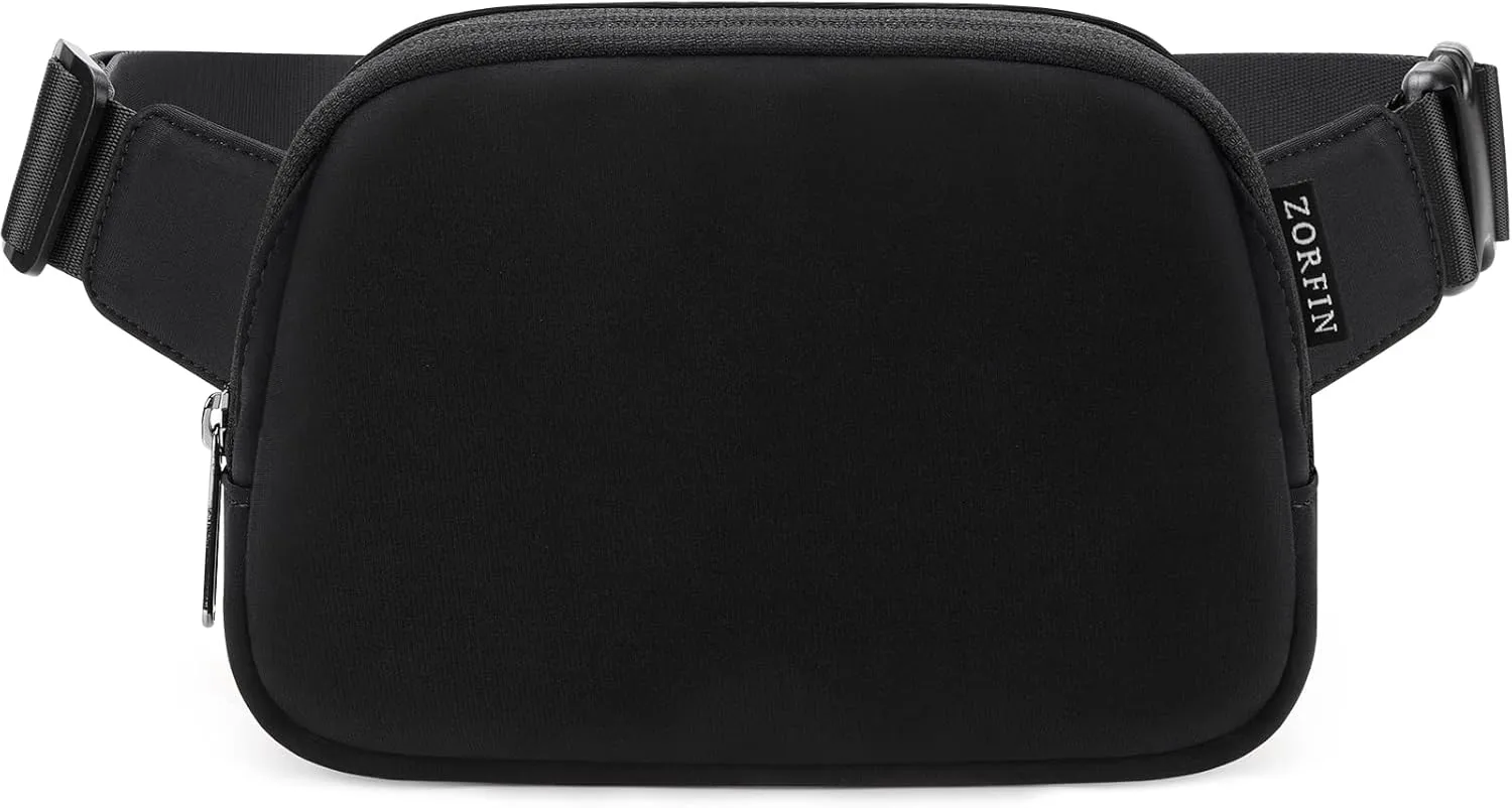 ZORFIN Belt Bag for Women Men Fashionable Crossbody Fanny Packs for Women with Adjustable Strap for Hiking Running Travel（Black）