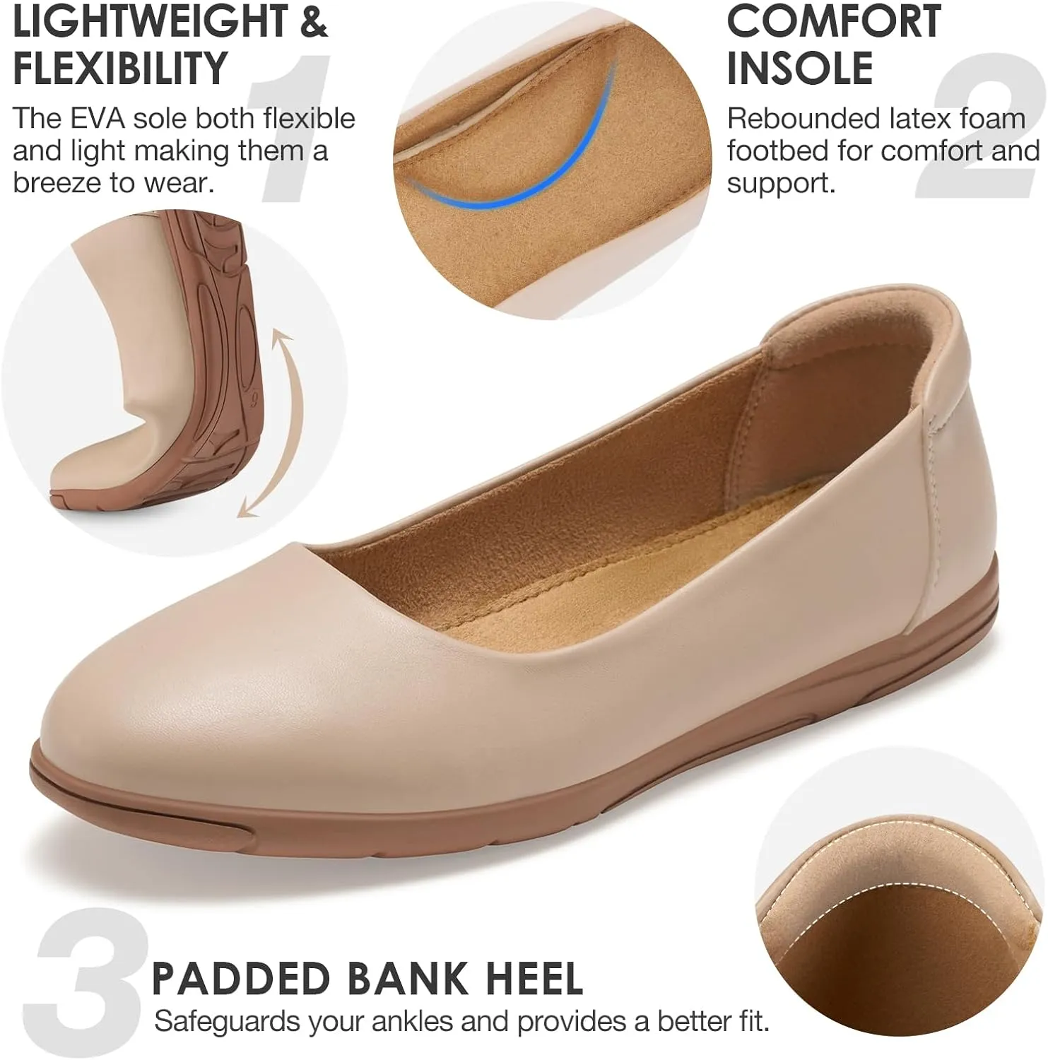 ZURIN Women's Comfortable Ballet Dressy Flats, Round Toe Slip On Flats Dress Work Shoes for Business Casual