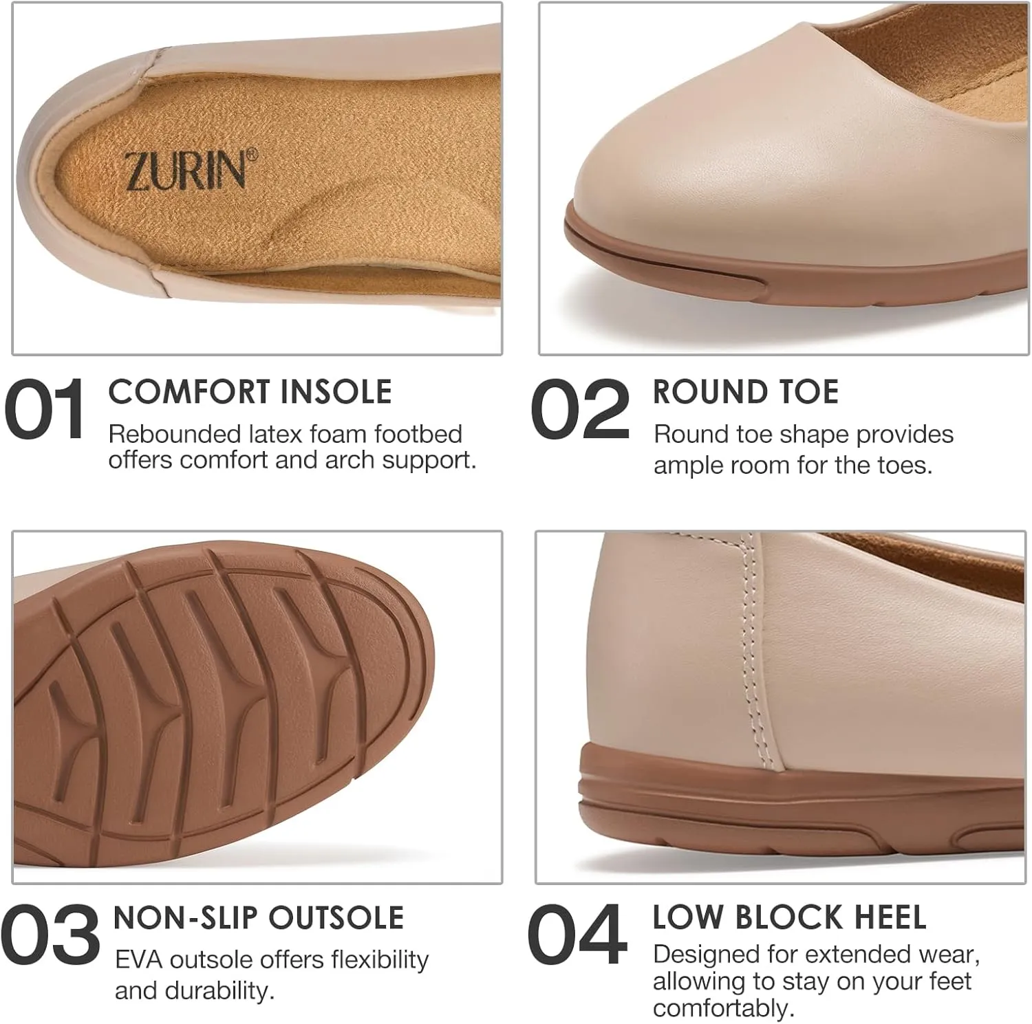 ZURIN Women's Comfortable Ballet Dressy Flats, Round Toe Slip On Flats Dress Work Shoes for Business Casual