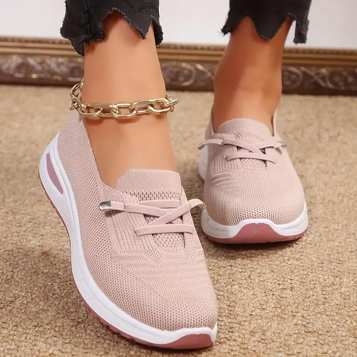 ZWRXW Women's Comfortable Walking Shoes Slip On Orthopedic Sneakers Breathable Mesh Knitted Woven Arch Support Non-Slip Shoes Tennis Athletic Casual Lightweight Wide Width Soft Shoe