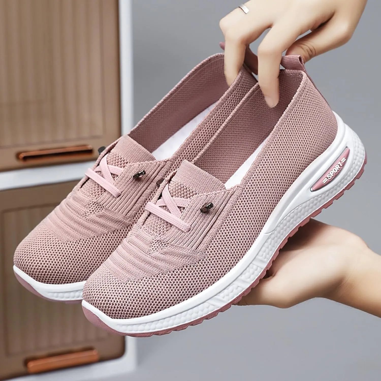 ZWRXW Women's Comfortable Walking Shoes Slip On Orthopedic Sneakers Breathable Mesh Knitted Woven Arch Support Non-Slip Shoes Tennis Athletic Casual Lightweight Wide Width Soft Shoe
