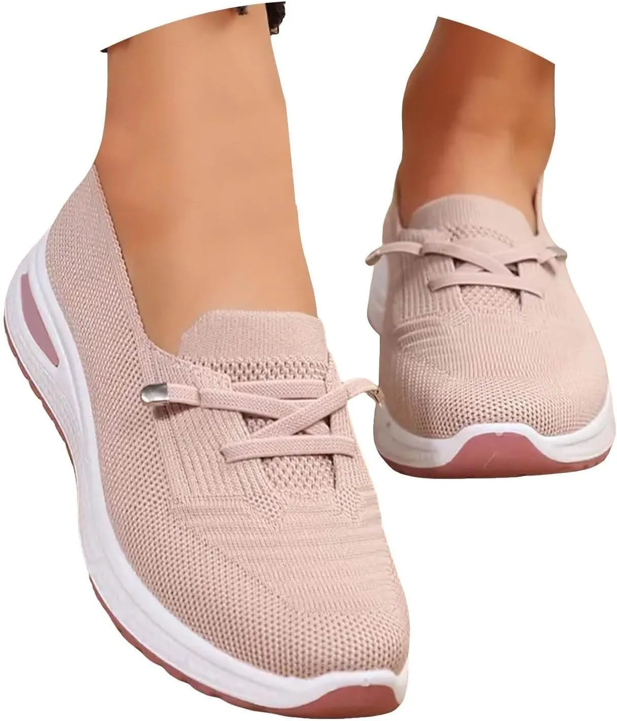 ZWRXW Women's Comfortable Walking Shoes Slip On Orthopedic Sneakers Breathable Mesh Knitted Woven Arch Support Non-Slip Shoes Tennis Athletic Casual Lightweight Wide Width Soft Shoe