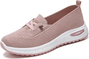 ZWRXW Women's Comfortable Walking Shoes Slip On Orthopedic Sneakers Breathable Mesh Knitted Woven Arch Support Non-Slip Shoes Tennis Athletic Casual Lightweight Wide Width Soft Shoe